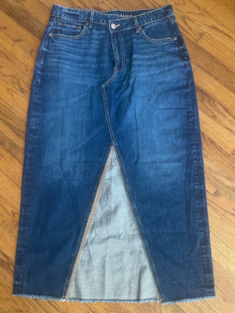 American Eagle Outfitters Dark Blue Denim 90’s Style Maxi Skirt Size 12